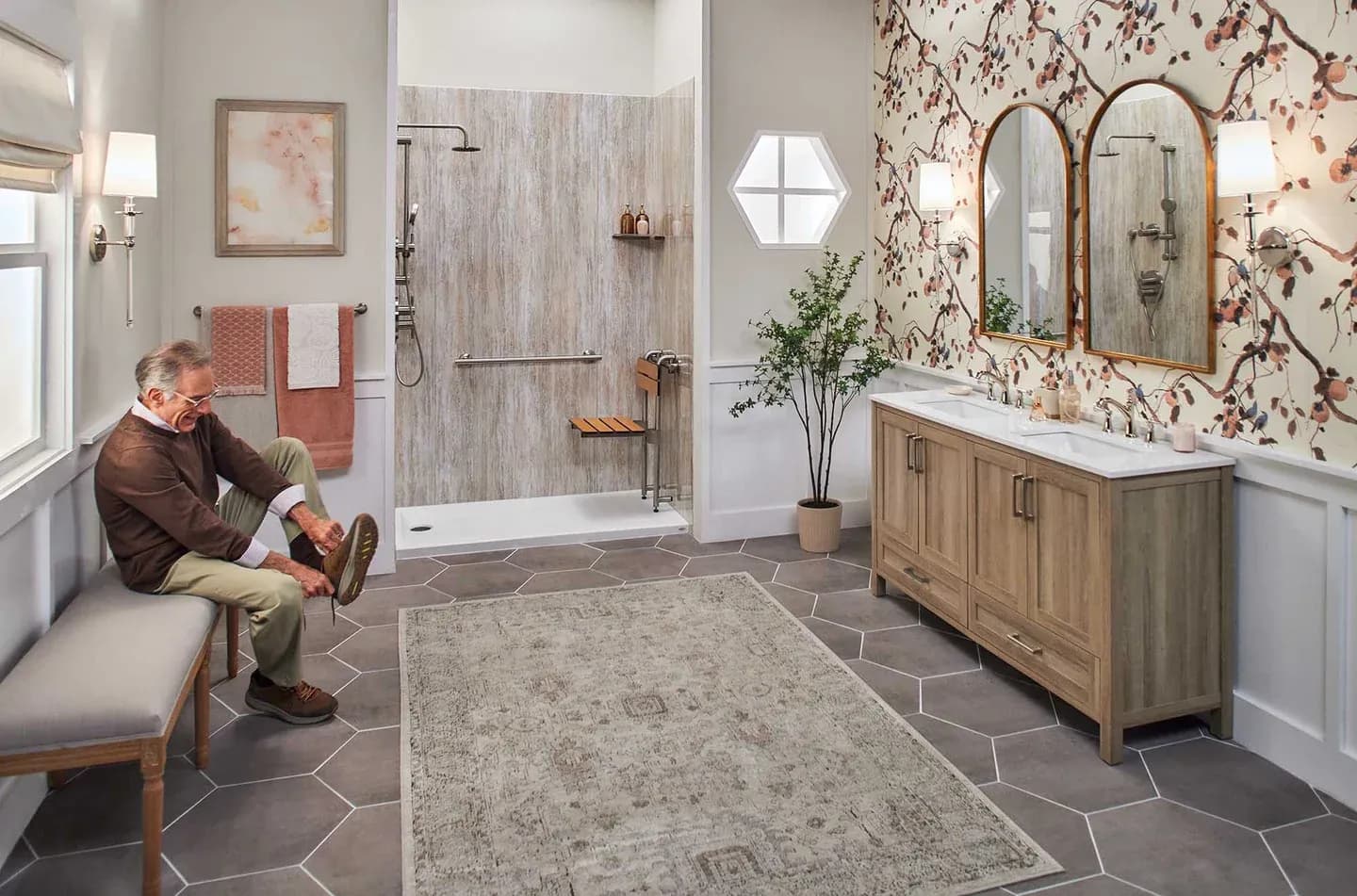 Homeowner in an accessible bathroom