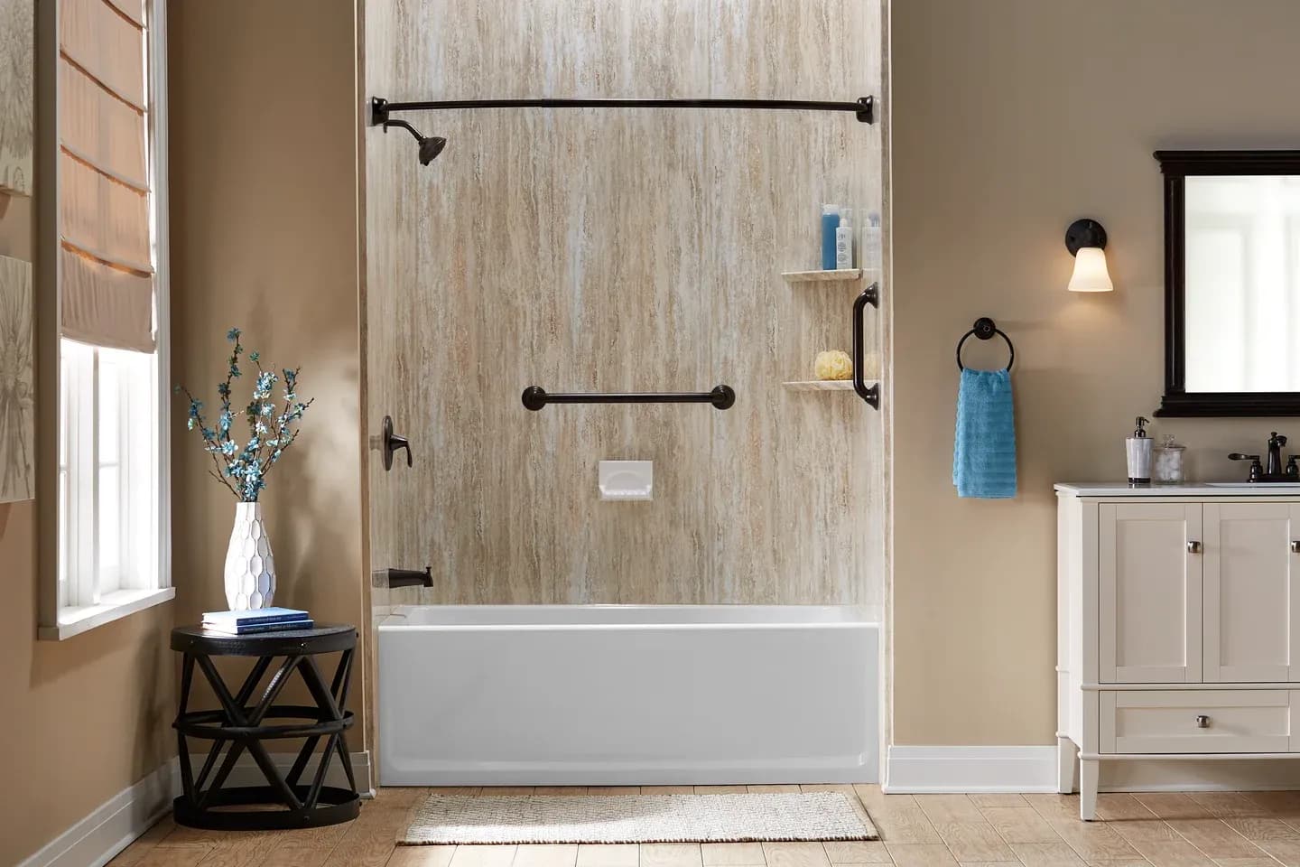 Jacuzzi bathtub with grab bar