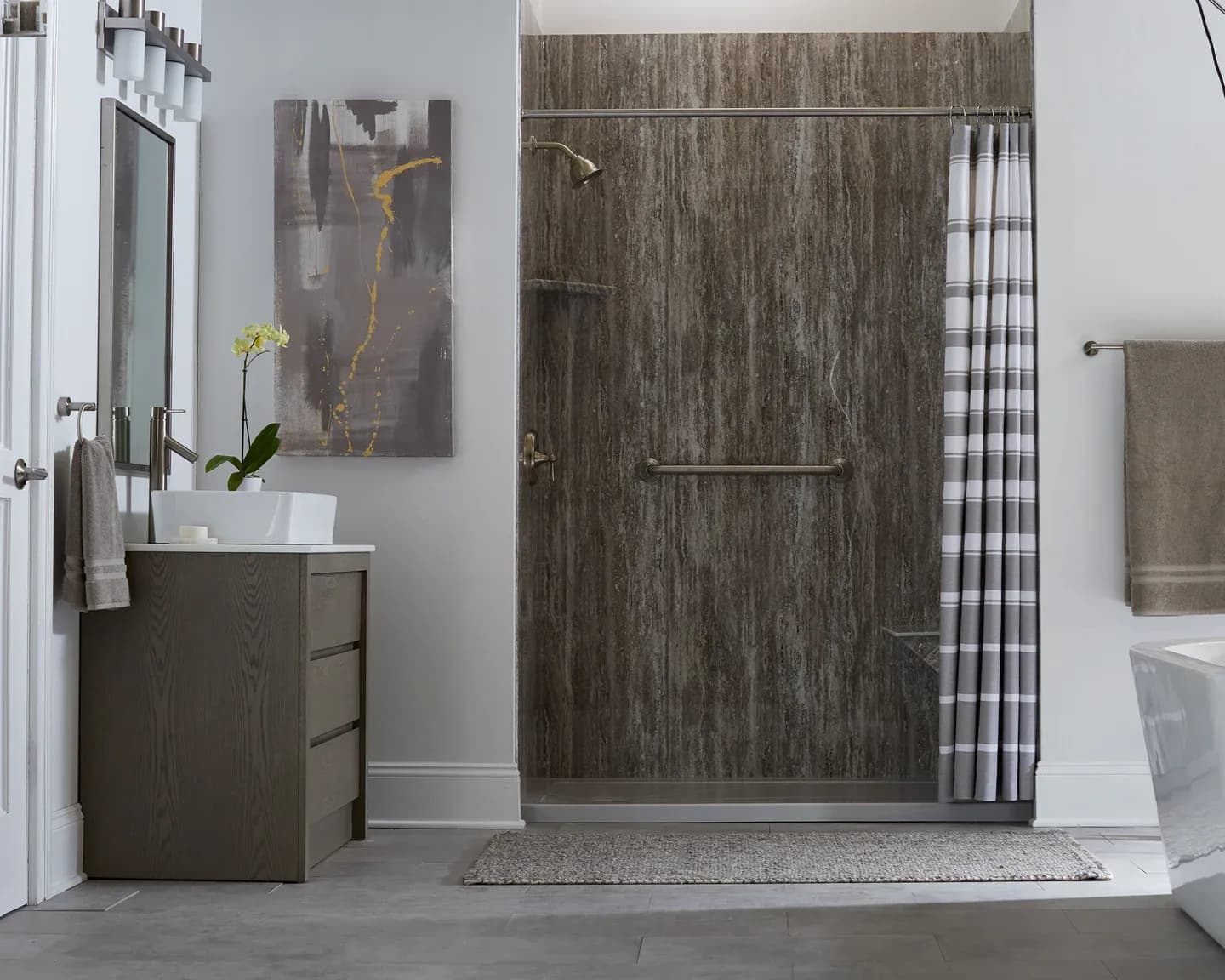 Safety shower with grab bar